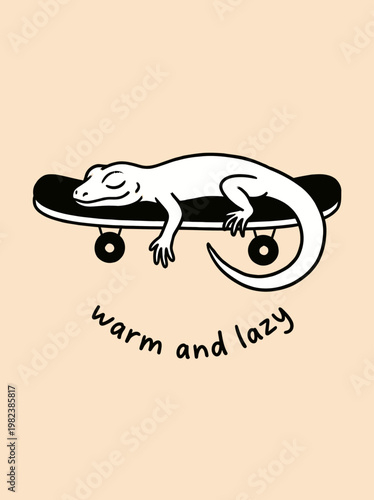 Lizard on a skateboard relaxed warm.