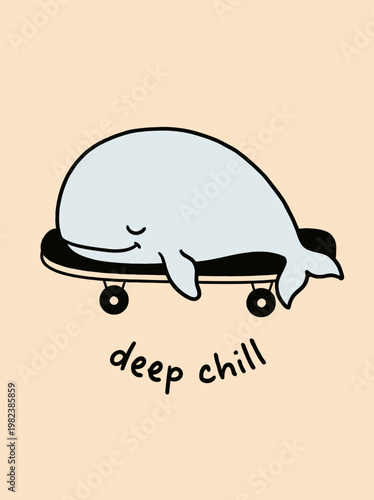 Sleeping whale on a skateboard relax.