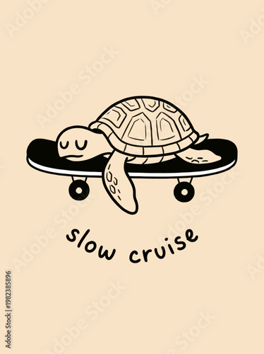 Turtle Sleeping on a Skateboard Slowly.