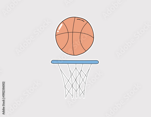 Basketball and hoop vector sticker. Iconic sports imagery for basketball camp flyers, urban lifestyle designs, athletic app icons, and sports merchandise