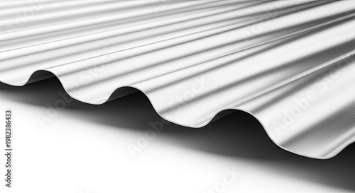 Silver corrugated metal sheet for industrial roofing and siding shiny texture with wavy pattern construction material background