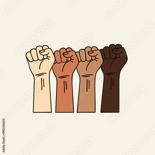 Diverse Group of Fists Raised in Solidarity and Unity