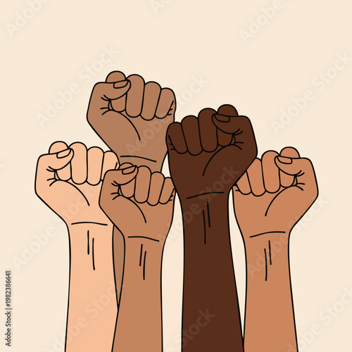 Diverse Group of Clenched Fists Symbolizing Unity and Strength