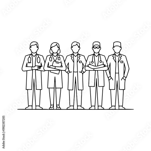 A vector illustration of a diverse business team and family members forming a circle, featuring a cartoon businessman, woman, and guy in a humorous sketch drawing