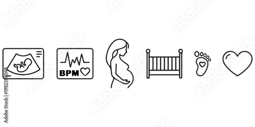 Pregnancy and Baby Care Line Icons Set.