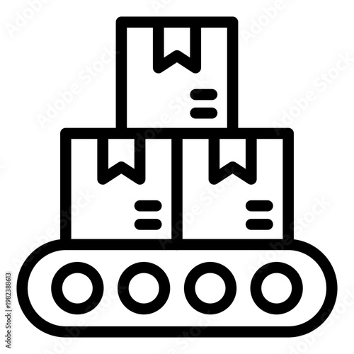 mass production outline icon. bulk output. belt assembly. factory system.