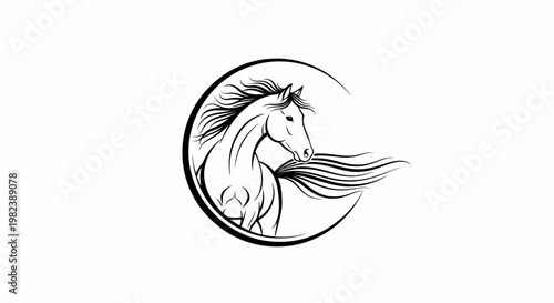 Black and white horse head silhouette.