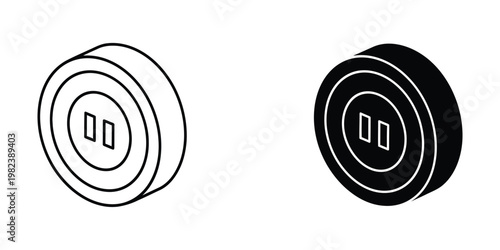 Two contrasting play pause button icons on circular backgrounds