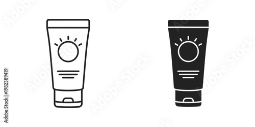 Comparison of two sunscreen tube designs with contrasting colors and sun icon labels