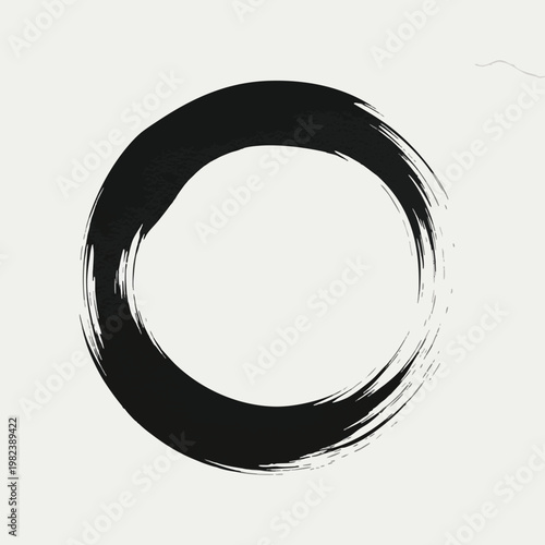 Minimalist Zen inspired Black Ink Brush Circle for Meditation and Artistic Design