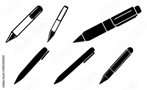 Digital signature stylus pen set with a solid black icon on white background featuring stylus, pen, signature with illustration and vector