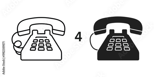 Comparison of traditional and modern corded telephone designs in black and white illustration