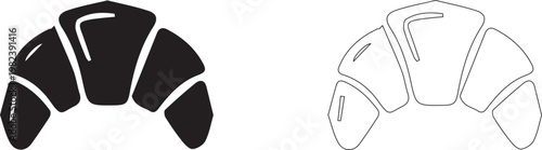 Croissant Icon Set - French Pastry, Bakery Product and Fresh Breakfast Symbol in Black and White Line Art