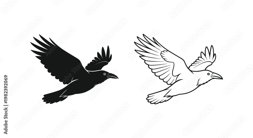 Naklejka premium Flying Bird Silhouettes, Black and White Vector Illustrations, Bird Icons, Graphic Design Elements