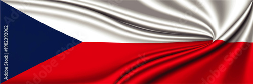 Waving Czech Republic Flag Background with Flowing Fabric Texture, Red White and Blue National Banner Illustration