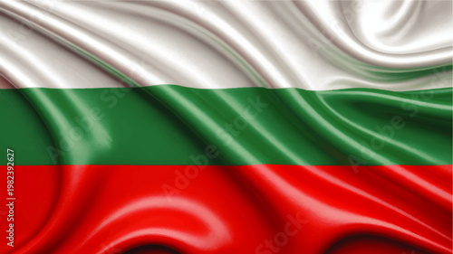Waving Bulgaria Flag Background with Silk Fabric Texture, National Tricolor Banner in White Green and Red