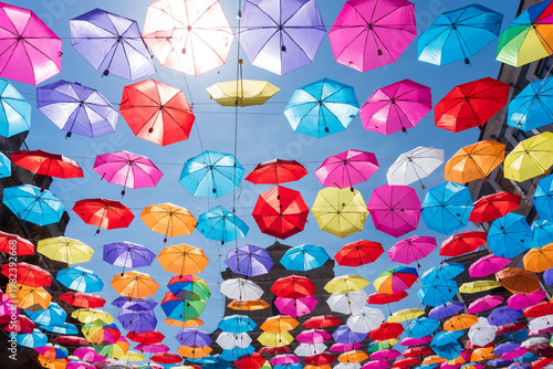 A multitude of colorful umbrellas on the clubs and bars of Catania to protect from the May sun