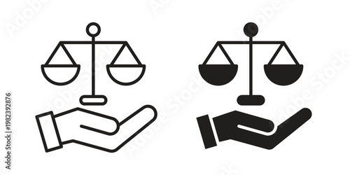 Justice scales in Hand icon pack on white background. logotype graphic design