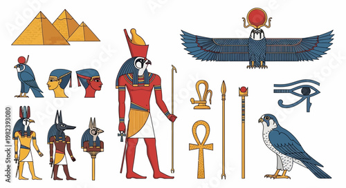 Ancient Egyptian Gods, Symbols, and Pyramids: Hieroglyphic Art Collection