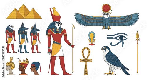 Ancient Egyptian Gods, Symbols, and Pyramids: Hieroglyphic Art Collection