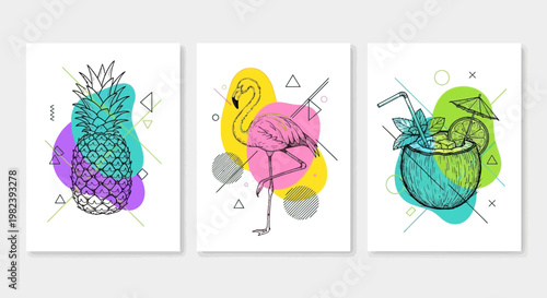 Tropical Summer Vibes: Pineapple, Flamingo, Cocktail Art Prints