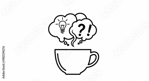 Coffee Cup with Thinking Brain Bubbles.