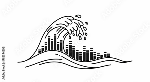 City Skyline Under Rising Ocean Wave.