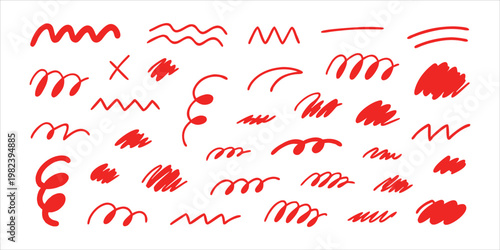 Colorful swirl line set vector. Hand drawn squiggle curves spiral waves and doodle strokes for abstract decoration. Modern playful shapes for design background pattern and creative projects.