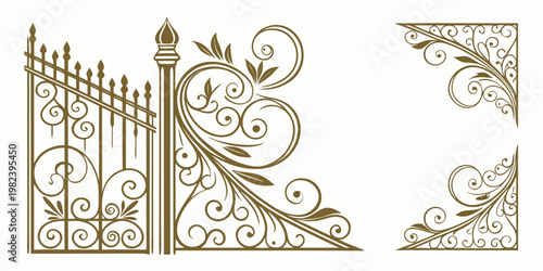 Ornate Wrought Iron Gate and Filigree Decorative Elements