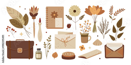 Set of Rustic Bohemian Stationery and Dried Botanical Elements