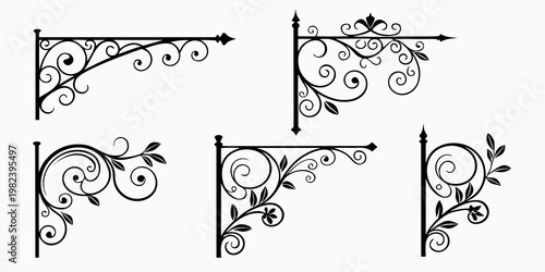 Vintage Ornamental Wrought Iron Bracket Silhouette Designs Set