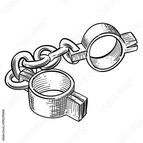 shackles leg iron vector line art hand drawn illustration