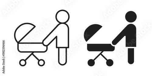 Woman with Baby Stroller icon pack on white background. logotype graphic design