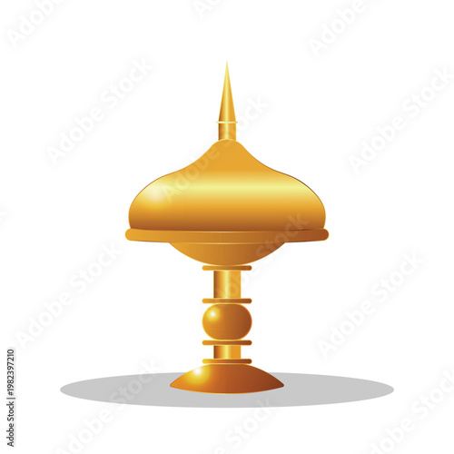 Assamese Xorai vector illustration, bell metal offering tray from Assam, golden decorative Xorai on stand for Bihu and religious festivals