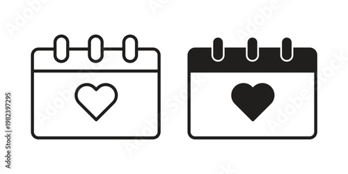 Calendar heart icon set. line art vector icon for apps and websites