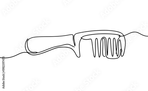 Minimal line illustration of a hair comb missing a single tooth, symbolizing imperfection, uniqueness, loss, and individuality in a simple conceptual style