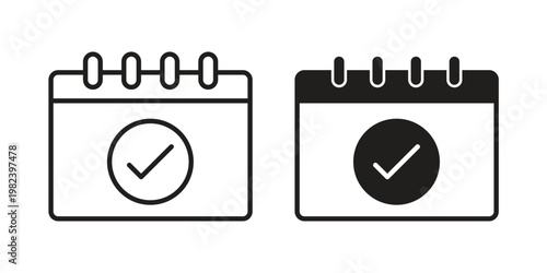 Check in calendar icon set. line art vector icon for apps and websites