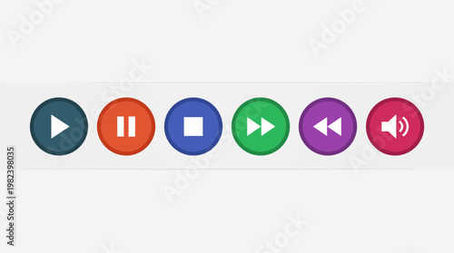 Set of colorful media control buttons