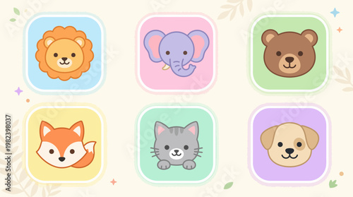 Cute cartoon animal faces vector collection