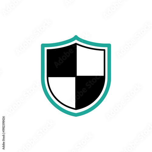 A graphic, symmetrical shield divided into four quadrants, colored black and white, teal outline Free Download A graphic, symmetrical shield divided into four quadrants, colored black and white, teal outline - GFXLoad
