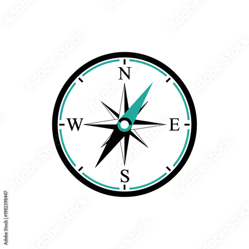 Free Download A circular illustration of a compass, with cardinal directions. Teal and black on white background - GFXLoad