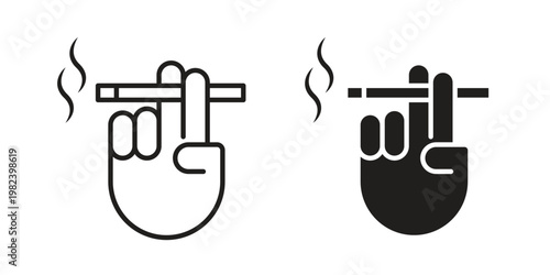 Hand holding cigarette icon set. line art vector icon for apps and websites