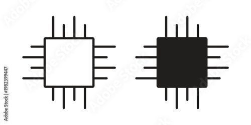 Microchip icon set. line art vector icon for apps and websites