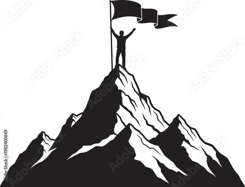 Memorial day remembrance silhouette of a figure raising a flag on a mountain peak
