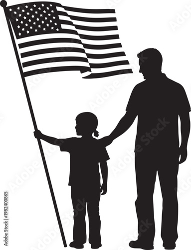 Honoring heroes a memorial day silhouette of family and american flag