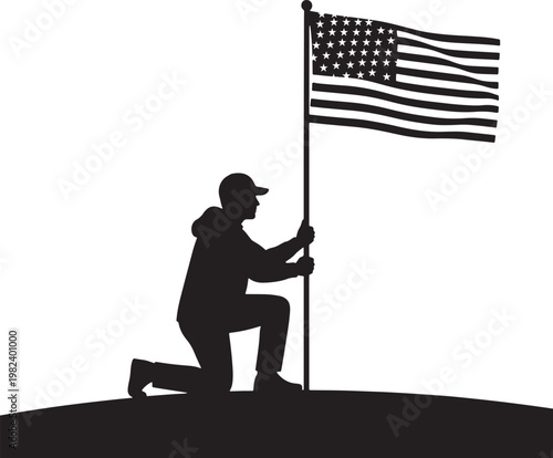 Memorial day remembrance silhouette of a veteran honoring fallen heroes