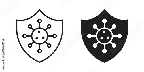 Shield virus icon set. line art vector icon for apps and websites