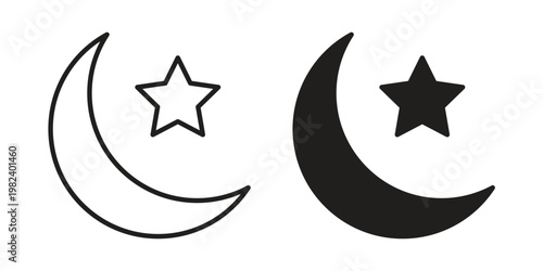 Star and crescent icon set. line art vector icon for apps and websites