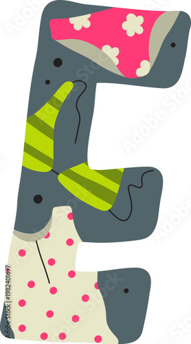 Letter E Patchwork Quilted Cartoon