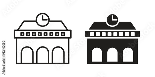 Train station building icon set. line art vector icon for apps and websites